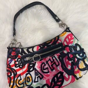 Coach Black and Pink Floral Shoulder Bag
